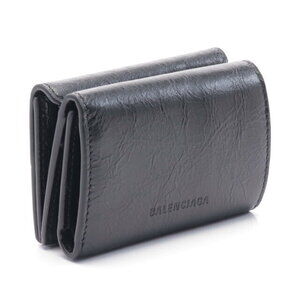 Balenciaga Leather WALLET CAG Tri fold Black